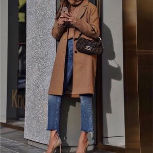 Zara Manteco wool blended camel brown double breasted coat jacket